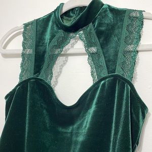 Velvet Forrest green sweetheart neck body suit with lace